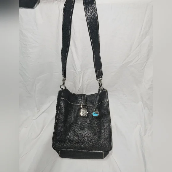 Vintage Dooney & Bourke Black Pebble Grain Leather Bag with Silver Accent - Picture 2 of 9